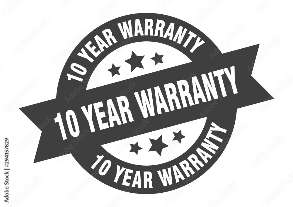 Fototapeta premium 10 year warranty sign. 10 year warranty black round ribbon sticker