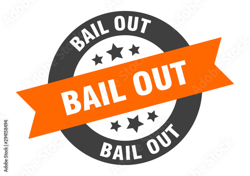 bail out sign. bail out orange-black round ribbon sticker
