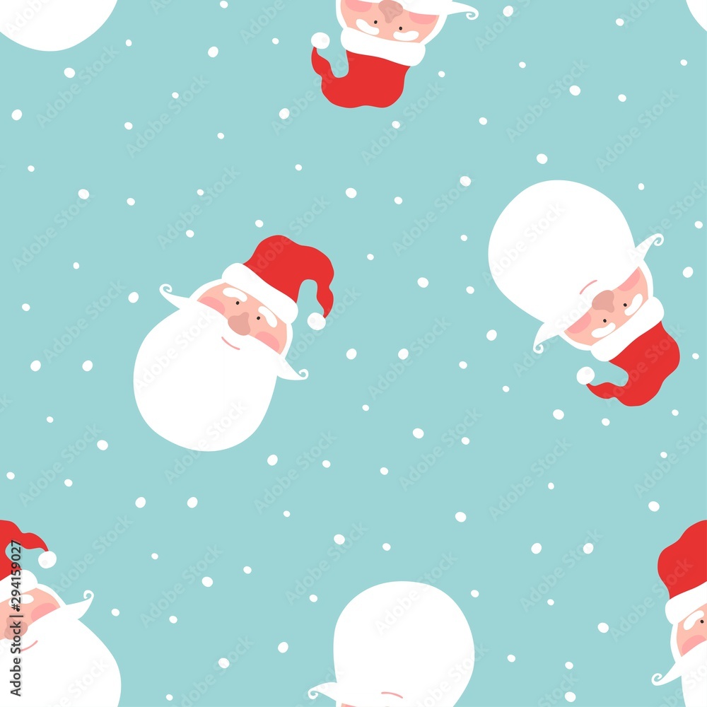 Seamless pattern with Santa Claus and snowflakes. Christmas and Happy new year vector pattern.