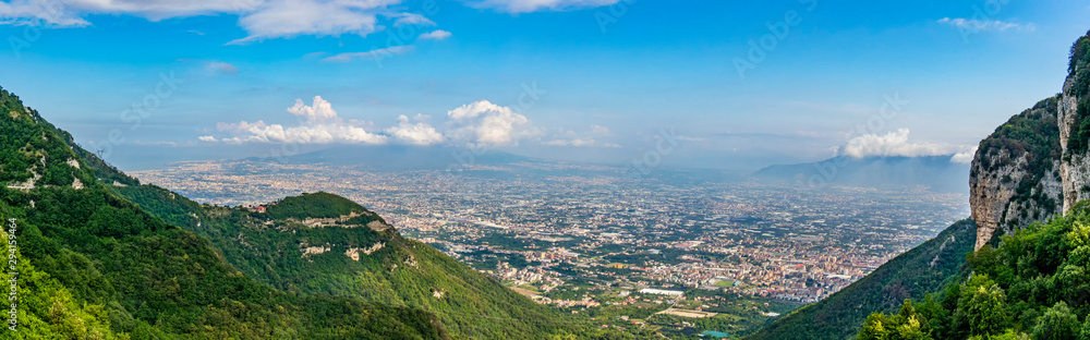 View from the Lattari Mountains on the Vesuvius Volcano and the city of Naples, Campania - Italy
