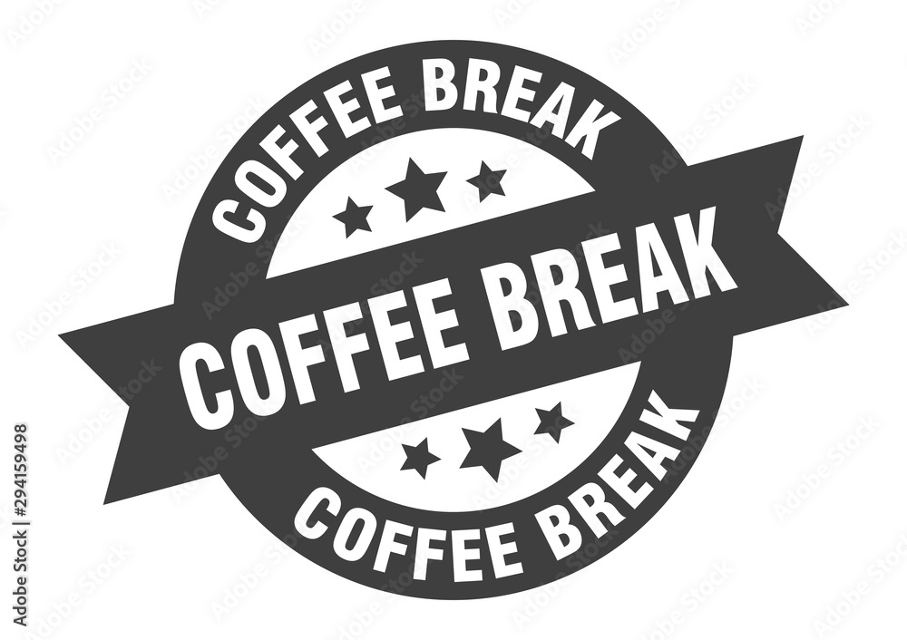coffee break sign. coffee break black round ribbon sticker coffee break sign. coffee break black round ribbon sticker