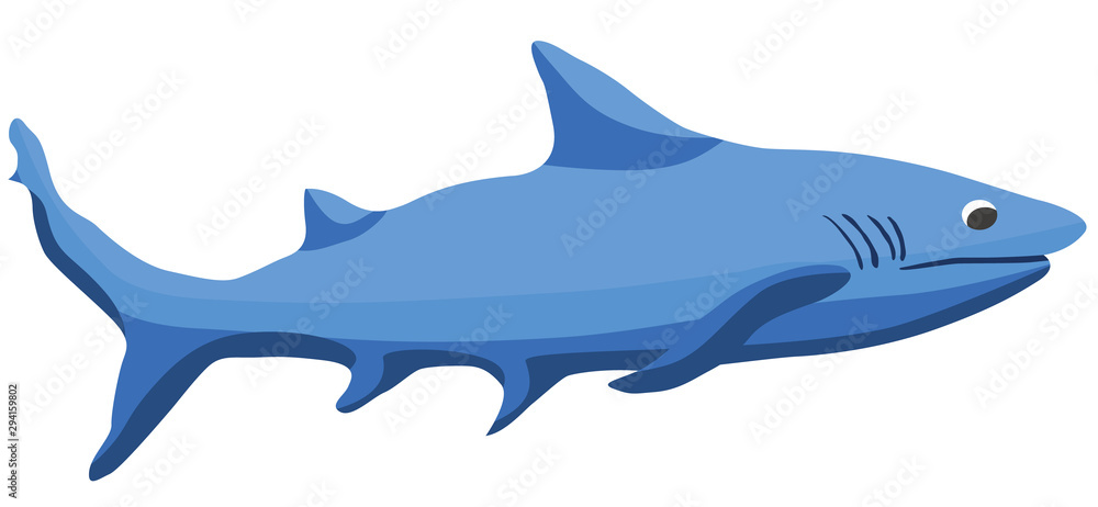 Obraz premium Cartoon blue shark flat vector illustration