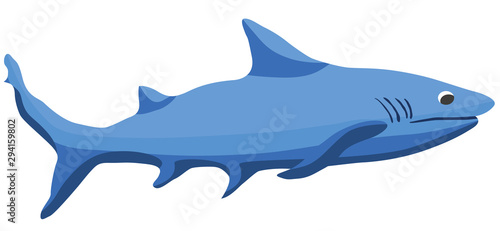 Cartoon blue shark flat vector illustration