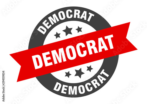 democrat sign. democrat black-red round ribbon sticker