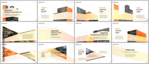 Presentations design, portfolio vector templates with architecture design. Abstract modern architectural background. Multipurpose template for presentation slide, flyer leaflet, brochure cover, report