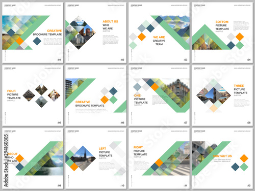 Minimal brochure templates with colorful cubes, trendy geometric abstract background. Covers design templates for square flyer, leaflet, brochure, report, presentation, advertising, magazine.