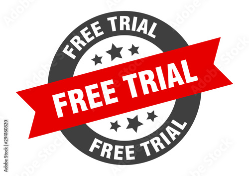 free trial sign. free trial black-red round ribbon sticker