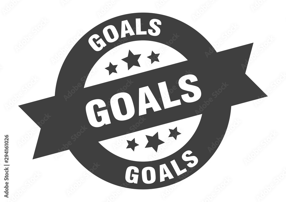 goals sign. goals black round ribbon sticker goals sign. goals black round ribbon sticker