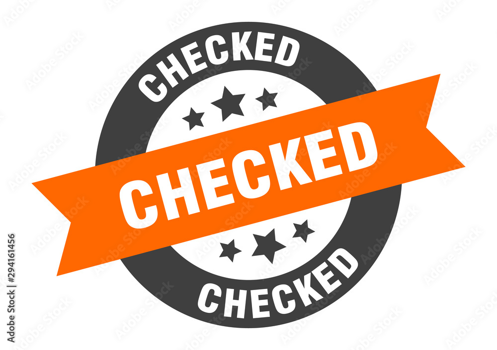 Fototapeta premium checked sign. checked orange-black round ribbon sticker