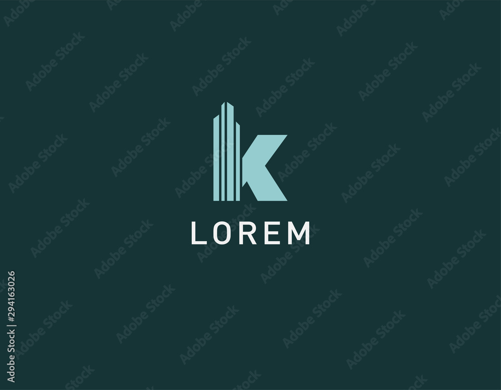 Creative logo sign letter K and building skyscraper for construction company or business center Creative logo sign letter K and building skyscraper for construction company or business center