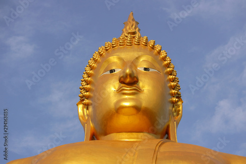 Ang Thong, Thailand - July 13, 2019: Big Golden Buddha Statue at Wat Muang, Ang-Thong Province, Thailand.