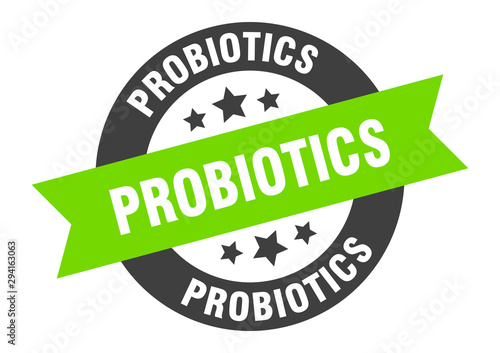 probiotics sign. probiotics black-green round ribbon sticker