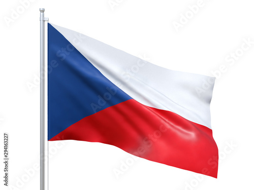 Czech Republic flag waving on white background, close up, isolated. 3D render