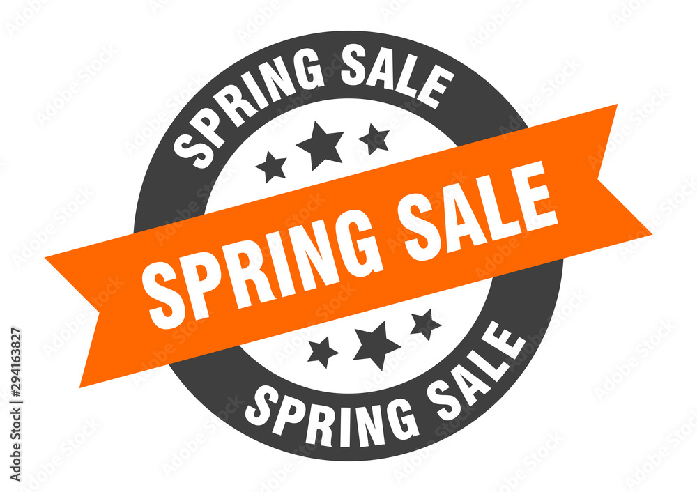 Fototapeta premium spring sale sign. spring sale orange-black round ribbon sticker