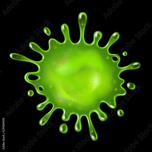 Splattered green slime with drops on black background