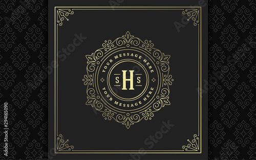 Vintage monogram logo elegant flourishes line art graceful ornaments victorian style vector template design