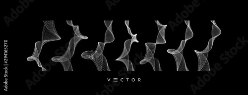 Set of abstract white smoke. Array with dynamic particles. Abstract grid design.