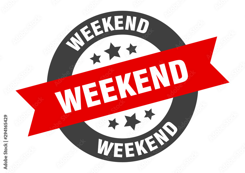 Fototapeta premium weekend sign. weekend black-red round ribbon sticker