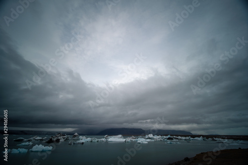 Fragments of iceberg in sea water. Iceland north sea