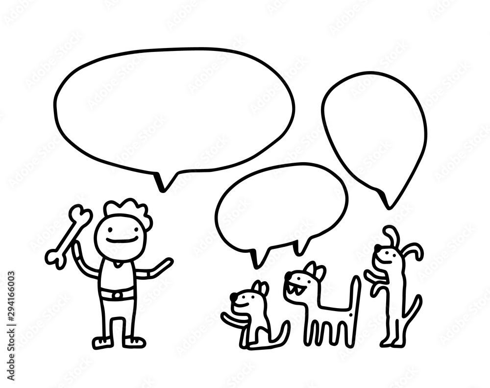 Dogs want to get bone hand drawn vector illustration in cartoon comic style Dogs want to get bone hand drawn vector illustration in cartoon comic style