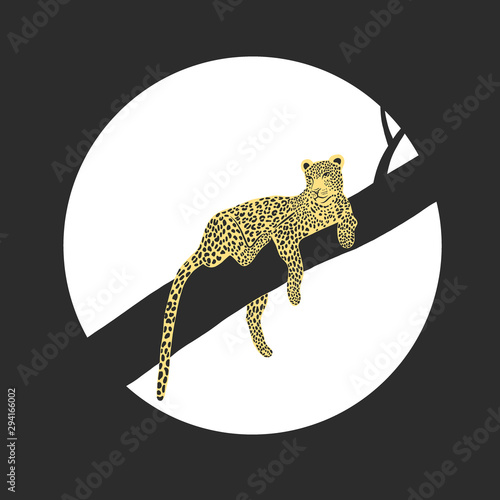 Vector illustration of african leopard - hand drawn retro vintage poster design. Panther animal portarit.