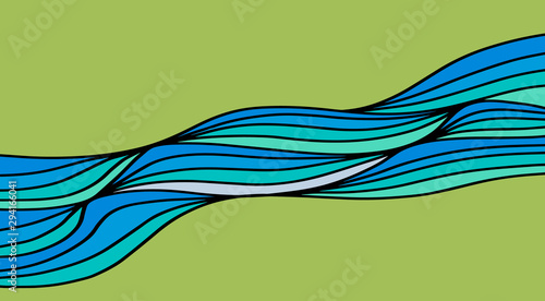 Beautiful hand drawn waves background blue green colors