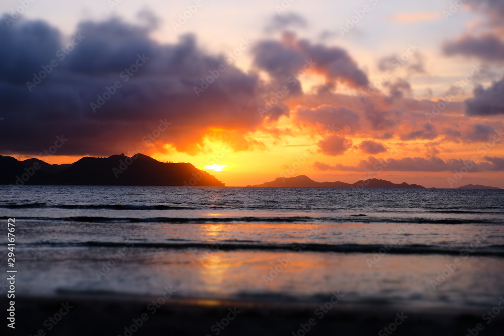 Beautiful sunset on the Seychelles
