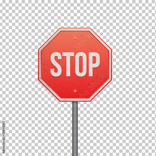 Red STOP sign isolated on transparent background. Isolated Traffic Regulatory Warning Signage. Vector illustration