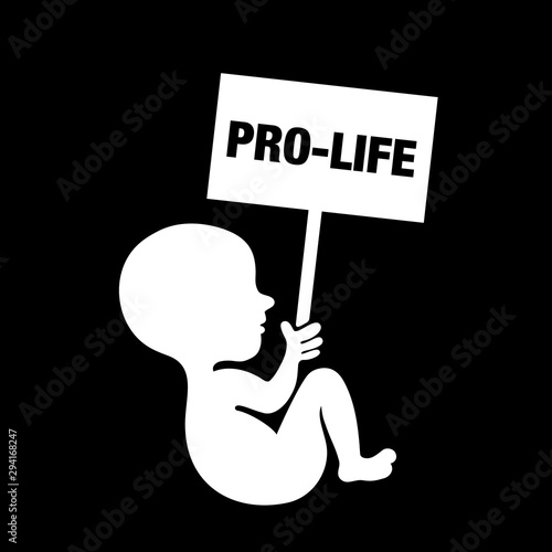 Unborn foetus / fetus is protesting against abortion and termination of pregnancy. Child and pro-life demonstration. Vector illustration.