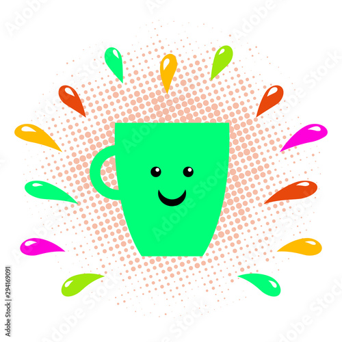 Coffee mug with smile vector. Morning coffee vector illustration. Tea cup with smile.