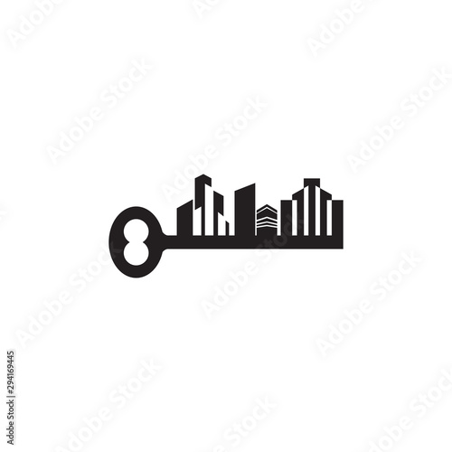 Apartment logo design incorporated with key icon and building design