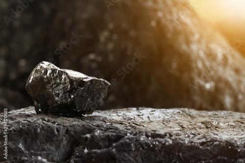 Fotografie, Tablou Black coal mine close-up with soft focus
