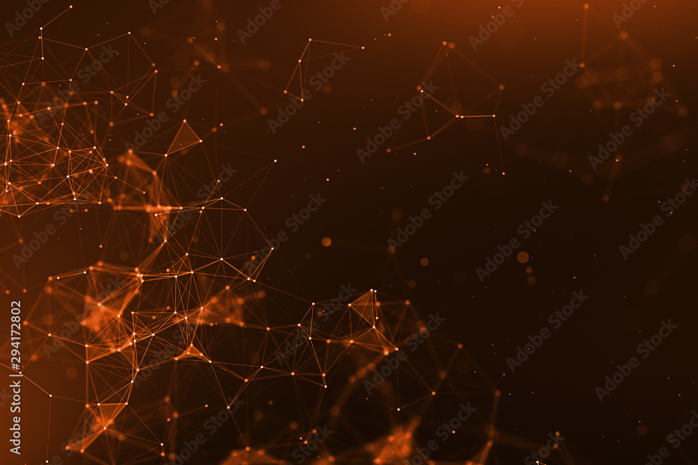 Fototapeta premium abstract 3d rendering technology plexus red gradient dynamic digital surface on black background, geometrical shape with red lines particles futuristic background