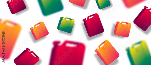 Canister vector jerrican or can of fuel gasoline for automobile and plastic jerrycan with petrol modern background with blur objects