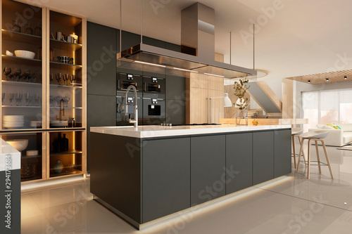 Modern kitchen interior in black colors