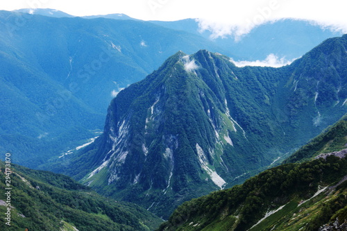 北アルプス 槍穂高連峰 中岳南岳縦走路からの風景 横尾谷、屏風岩を見下ろす