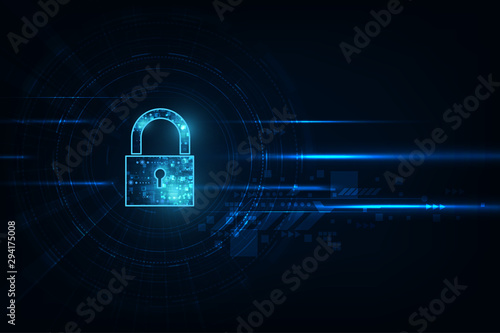 Padlock With Keyhole icon in personal data security Illustrates cyber data or information privacy idea. blue color abstract hi speed internet technology.