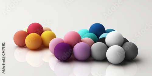 Set of colorful realistic spheres with fabric texture on white background. 3d rendering