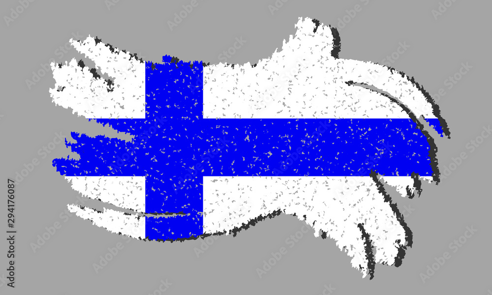 Grunge flag of Finland, Finland flag with shadow on isolated background, vector illustration
