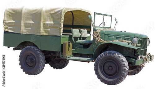 old 1940s dump truck isolated on a white