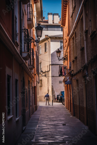 Fototapeta Naklejka Na Ścianę i Meble -  Jaca, Huesca / Spain »; September 29, 2019: A man's walk through the old town of Jaca