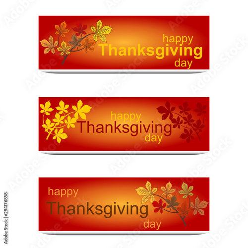 Set of three banners for Thanksgiving day. Vector of color graphic illustration.