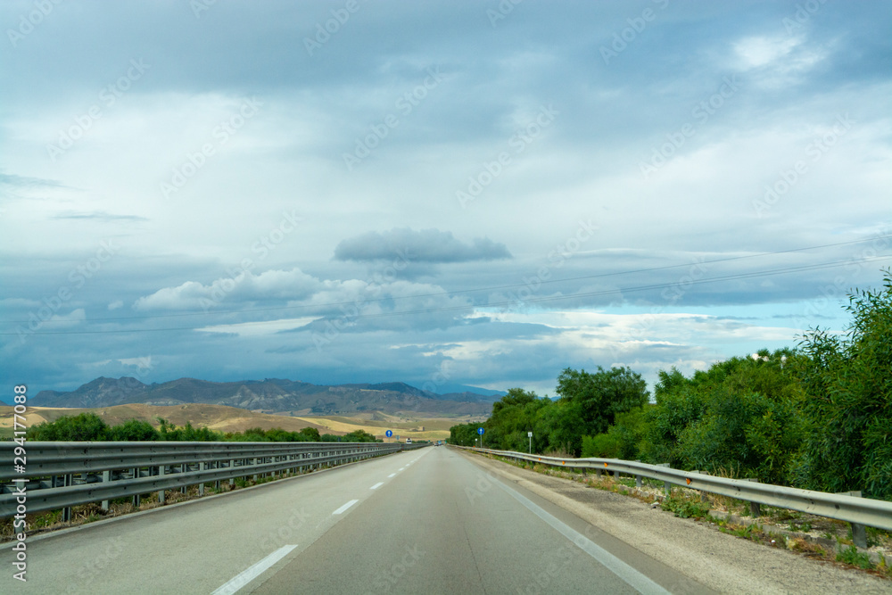 Driving on Sicily, highway between Catania and Palermo