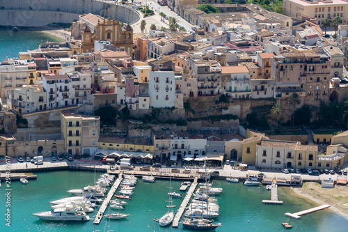 Fototapeta Naklejka Na Ścianę i Meble -  View on small Sicilian seaside town Castellammare del Golfo located in western part of island