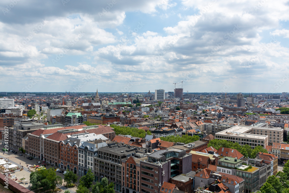 Cityscape, old Belgian city Antwerpen, view from above