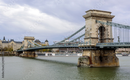 The Chain Bridge Szechenyi Lanchid in Budapest. Budapest, Hungary.