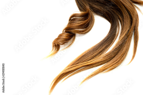 long brown curly and straight hair on white isolated background