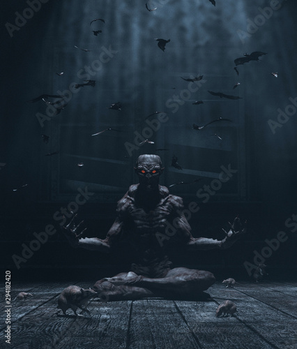  Monster's house,monster doing hibernate,3d illustration