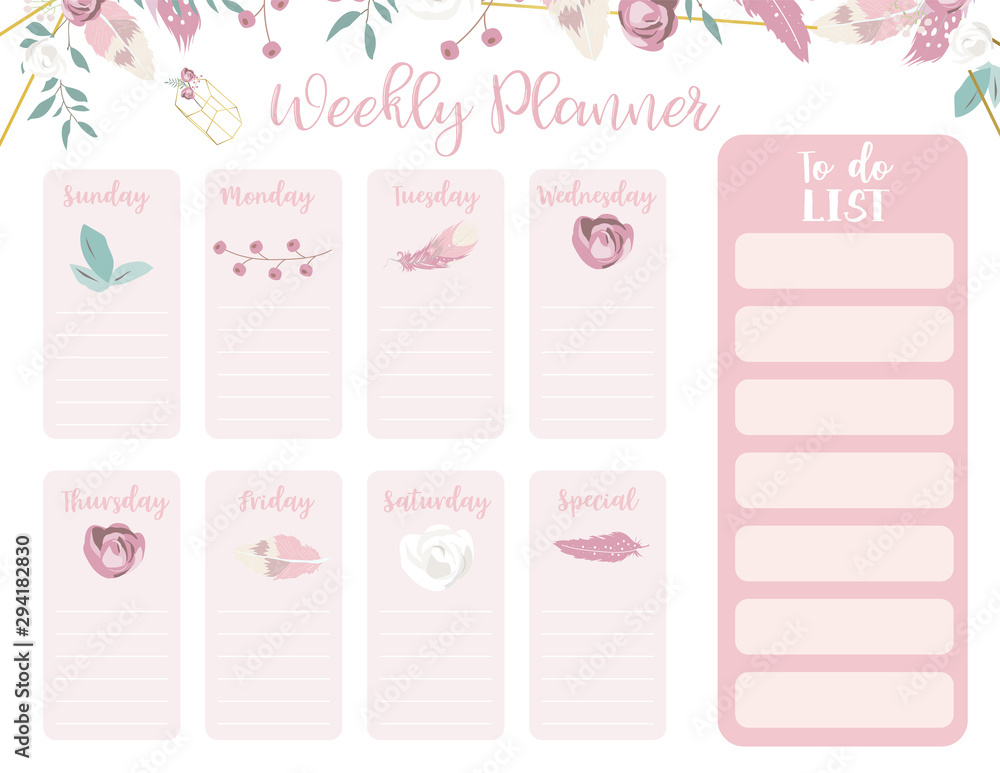 cute today plan background with rose,flower,feather,leaves illustration for kid and baby.Editable element cute today plan background with rose,flower,feather,leaves illustration for kid and baby.Editable element