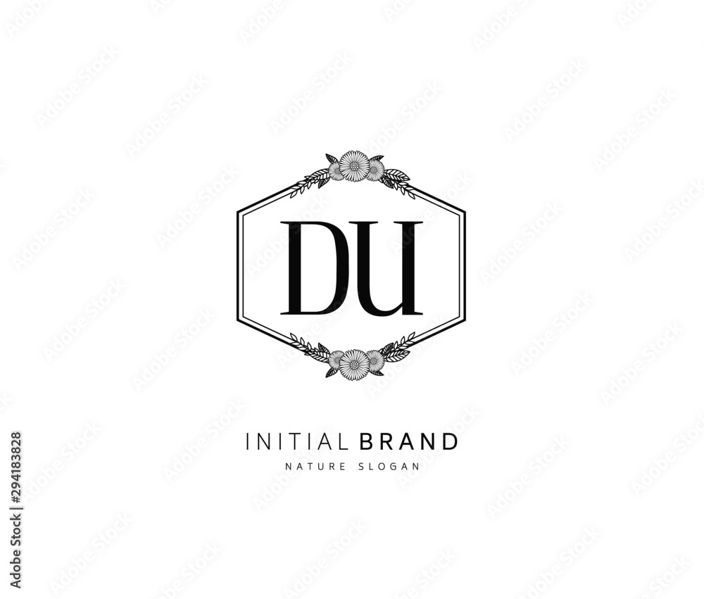 D U DU Beauty vector initial logo, handwriting logo of initial signature, wedding, fashion, jewerly, boutique, floral and botanical with creative template for any company or business.